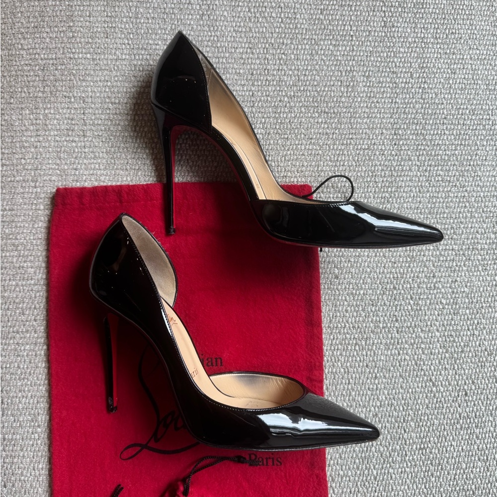 Christian Louboutin Black Patent Leather Pointed-Toe Pumps - Picture 2 of 7